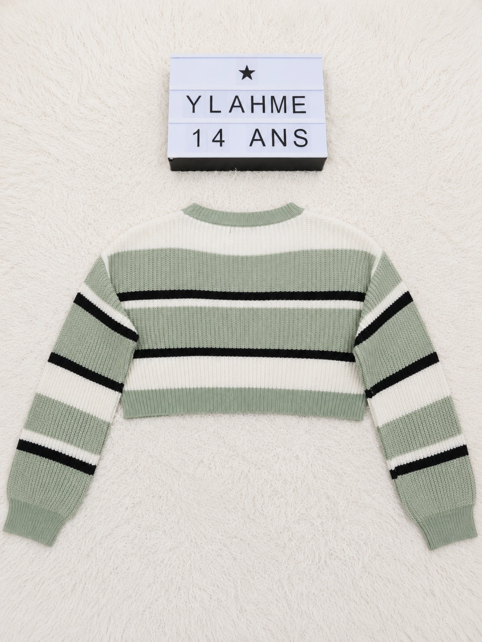 Sage green striped short sweater Size S 14 years old – photo 3